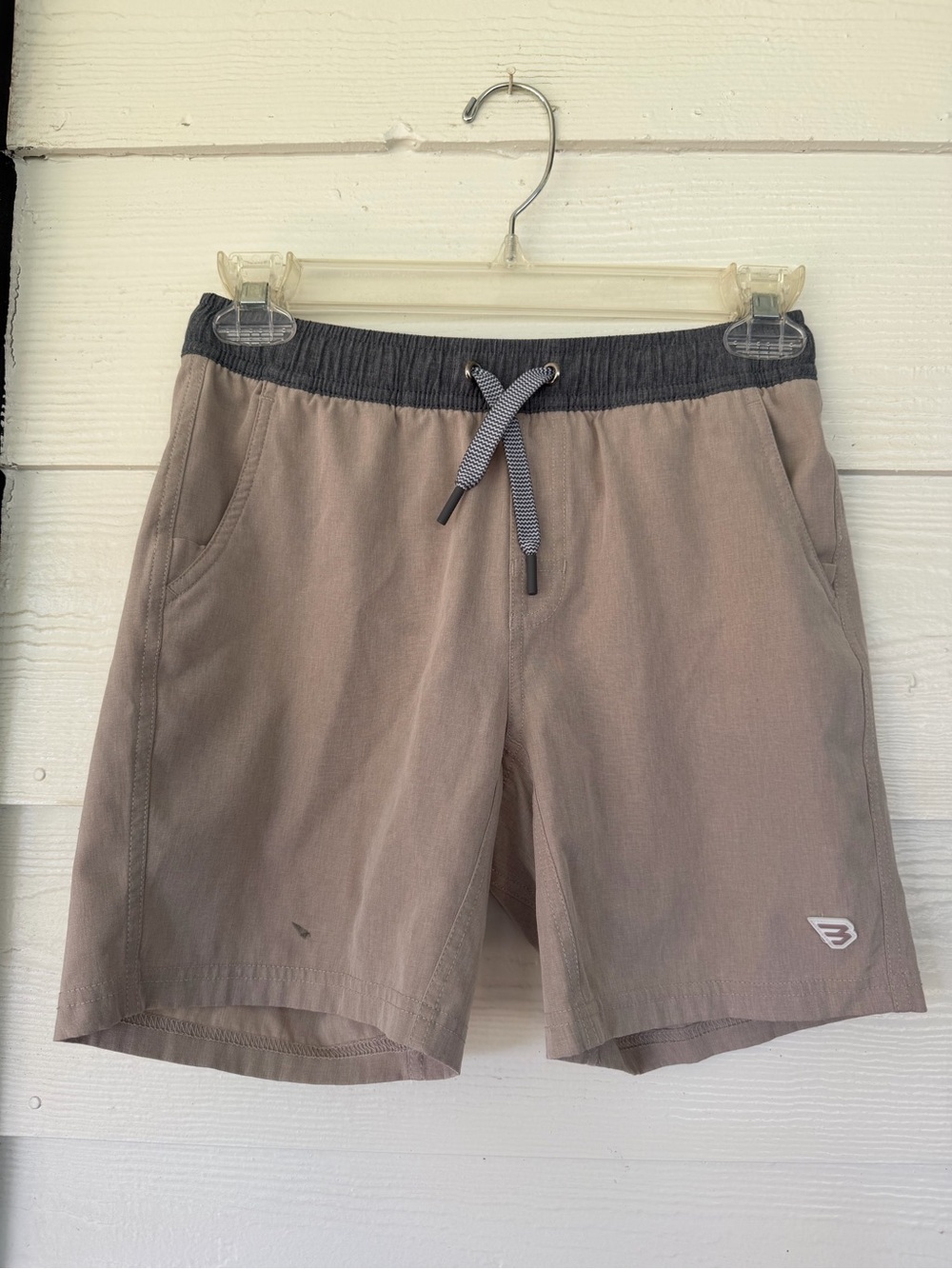 BURLEBO Tan Swim Shorts with Dark Gray Waistband